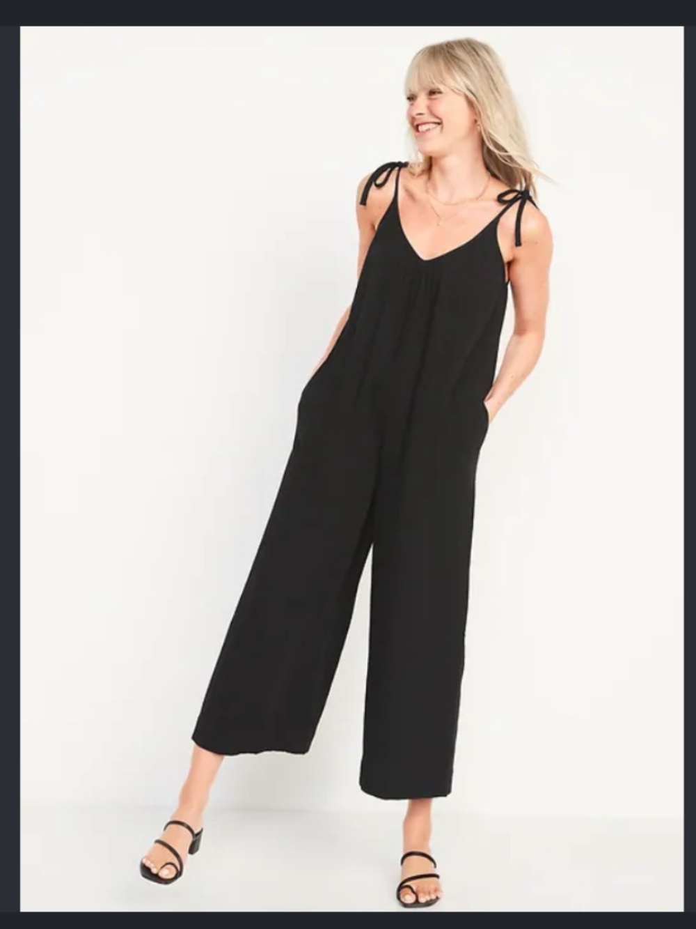 Tie-Shoulder Cropped Crinkled Jumpsuit